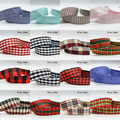 5yards/Lot 25mm Plaid Ribbon Christmas Decor Ribbon for Handmade Design Christmas Decoration DIY Gift Wrapping