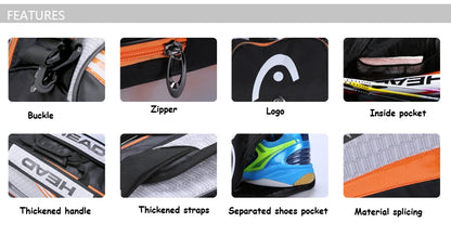 Original HEAD Tennis Bag Large Capaicity Tennis Rackets Bag 6 Tennis Racquets Bag Raquete Tennis Backpack Tenis for 6 Racquets