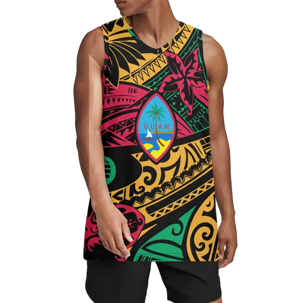 Sport Tank Top Men Basketball Jersey Clothes Polynesian Black and White Tribal Tattoo Totem Custom Sublimated Basketball Jersey