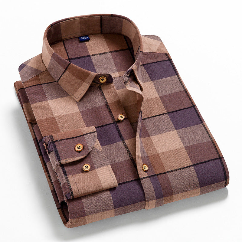Men's Long Sleeve Plaid Cotton Shirt Casual Spring Autumn