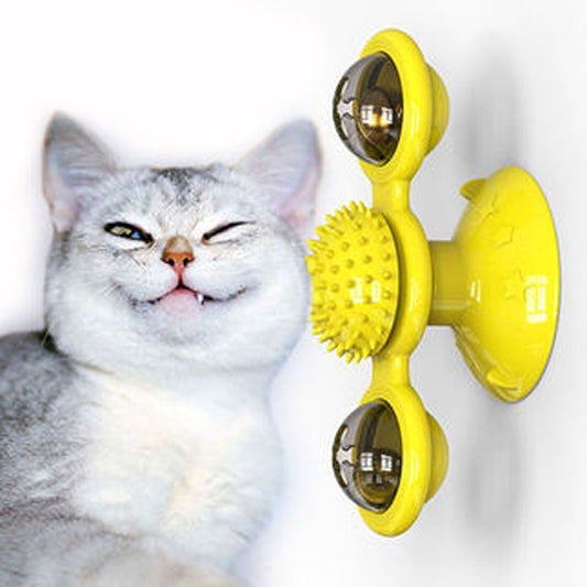 Windmill Toys Pet Cats Puzzle Whirling Turntable With Brush Cat Play Game Toys Windmill Kitten Interactive Toys Supplies Pets