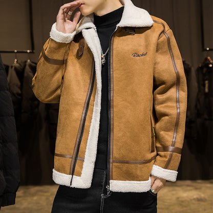 MJMU201 Cotton Coat Trend Thickening Motorcycle Cashmere Lamb Wool Jacket Plus Size Men's Clothing Cotton-Padded Jacket