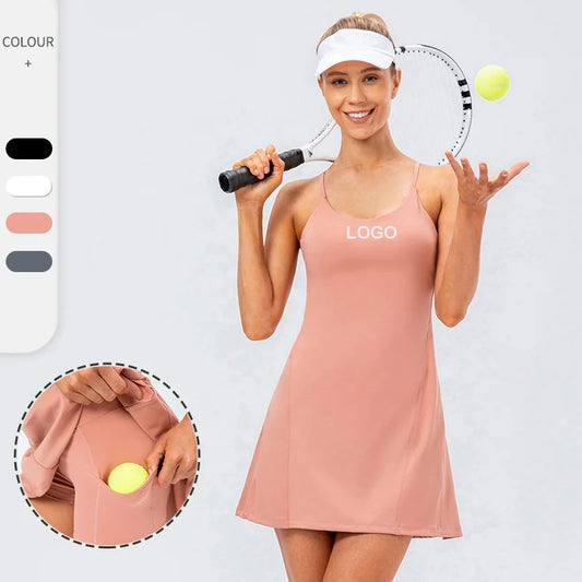 Women High Stretchy Sex Tennis Skirts Sportswear Tennis Uniform Quick Dry Yoga One Piece Tennis Dress