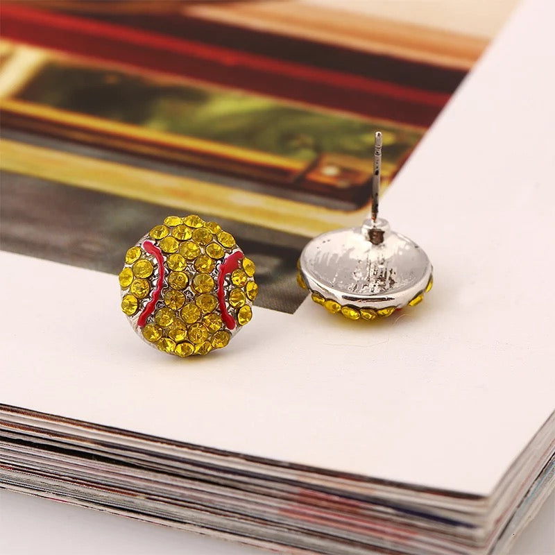 Sport Basketball Volleyball Stud Earrings for Women Bling Baseball Softball Earrings Rhinestone Crystal Ear Jewelry