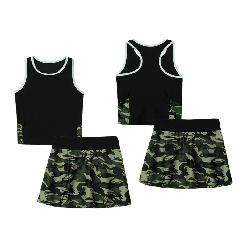 2Pcs Kids Sleeveless Top and Skirt Set Girls Tennis Suit for Running Gym Tennis Golf Sportswear