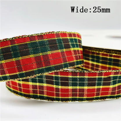 5yards/Lot 25mm Plaid Ribbon Christmas Decor Ribbon for Handmade Design Christmas Decoration DIY Gift Wrapping