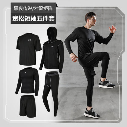 Dropshipping 5 Piece Men Workout Clothes Fitness Set Man Gym Basketball Sports Training Suit Wear