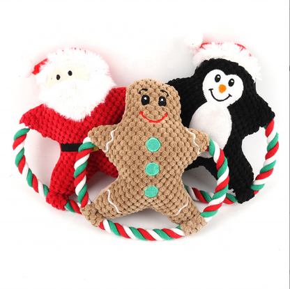 New Pet Plush Toys Dog Squeaky Cartoon Cotton Rope Christmas Toys Molar Resistant Bite Vent Toys