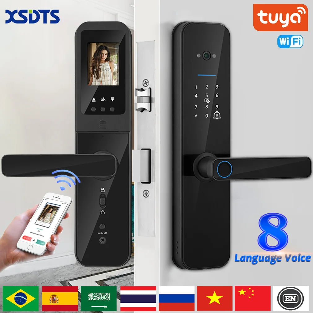 XSDTS Tuya Wifi Digital Smart Door Lock Biometric Fingerprint Unlock With Camera