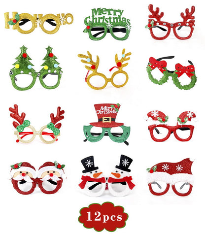 Christmas Glasses Glitter Party Glasses Frames Christmas Decoration Costume Eyeglasses for Christmas Parties Holiday Favors