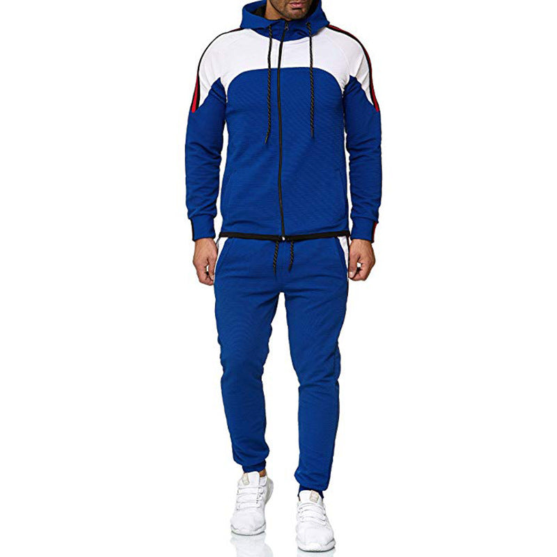 D201  Custom Color Blocking Men's Casual Tracksuit Trends High Quality Jogger Long Pants Hoodie Set Men Clothes