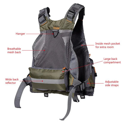 Bassdash Breathable Fishing Vest Outdoor Sports Fly Swimming Adjustable Vest Fishing Tackle