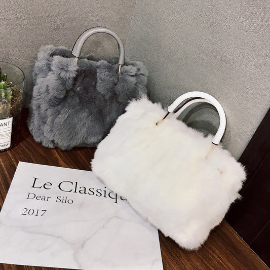 Winter Faux Fur Handbag Real Rabbit Mink Furry Shoulder Hand Bag for Women Bags Plush Handbags