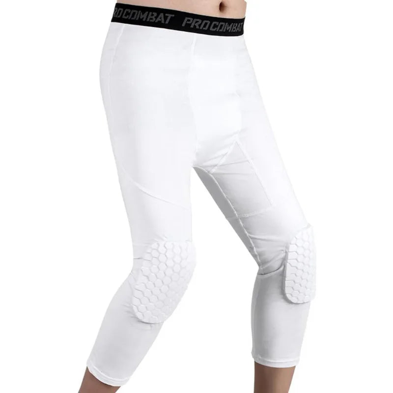 Safety Anti-Collision Basketball Shorts Men Fitness Training 3/4 Leggings With Knee Pads Sports 3XL Compression Trousers