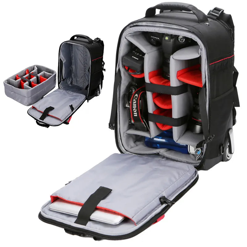 Vnelstyle Professional DSLR Camera Trolley Suitcase Bag Video Photo Digital Camera Luggage Travel Trolley Backpack on Wheels