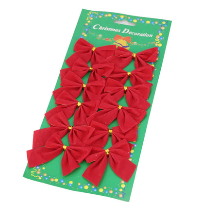Christmas Tree Bow Decorations, New Year, Holiday Party Decoration, 6cm, 12Pcs