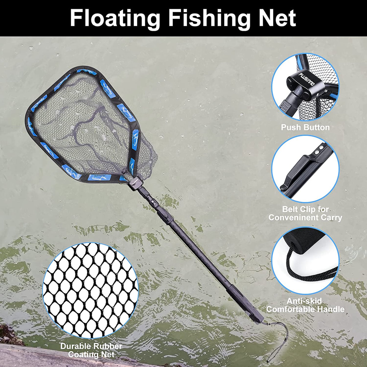 Aluminium Alloy Folded Hand Catch and Release Net  Fishing Tackle Fly Landing Rubber Fishing Net Floating Fishing Net
