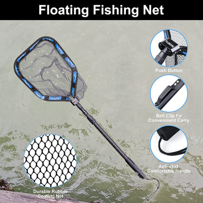 Aluminium Alloy Folded Hand Catch and Release Net  Fishing Tackle Fly Landing Rubber Fishing Net Floating Fishing Net