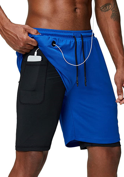 2 in 1 Gym Wear Cross Fit Shorts Mens Gym Workout Short Sports Running Shorts With Inner Phone Pocket Compression Gym Shorts