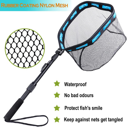 Aluminium Alloy Folded Hand Catch and Release Net  Fishing Tackle Fly Landing Rubber Fishing Net Floating Fishing Net