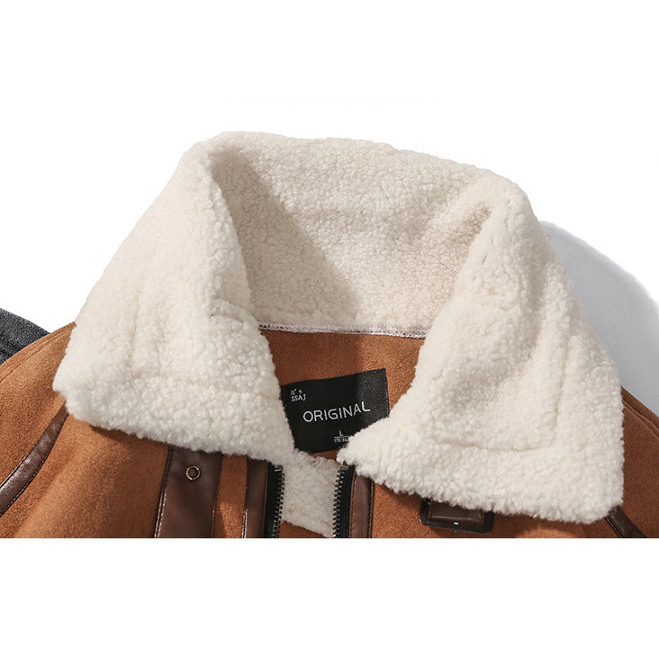 MJMU201 Cotton Coat Trend Thickening Motorcycle Cashmere Lamb Wool Jacket Plus Size Men's Clothing Cotton-Padded Jacket