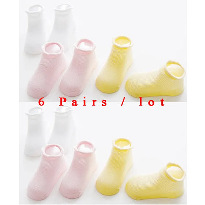 6 Pairs/Lot 0 to 6 Yrs Cotton Children's Anti-Slip Boat Socks for Boys Girl Low Cut Floor Kid Sock With Rubber Grips Four Season