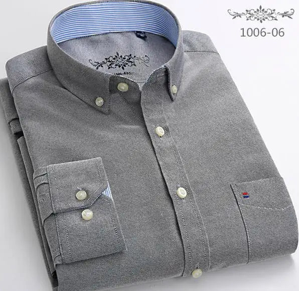 Men's Cotton Oxford Plaid Long Sleeve Casual Shirt with Pocket