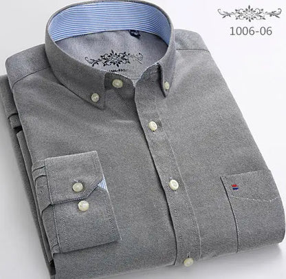 Men's Cotton Oxford Plaid Long Sleeve Casual Shirt with Pocket