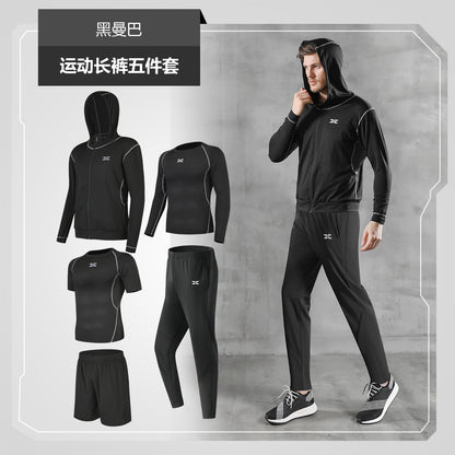 Dropshipping 5 Piece Men Workout Clothes Fitness Set Man Gym Basketball Sports Training Suit Wear