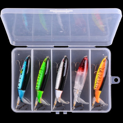 5pcs/Box 100mm Floating Popper Fishing Lure Set Artificial Hard Bait Lures Soft Rotating Tail Fishing Tackle Box