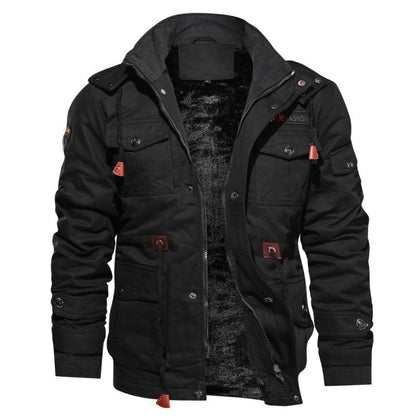 Winter Jacket Men Casual Thick Thermal Coat Green  Jackets Cargo Outwear Fleece Hooded Jacket 4XL Clothes