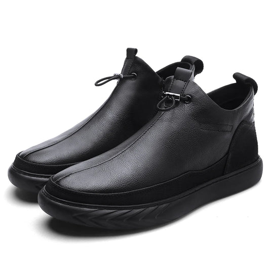 New Men's Casual Shoes Plush Single Shoes Large Leather Shoes With Soft Soles