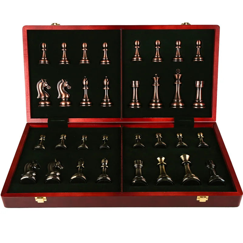 Factory Price 52CM Big Metal Glossy Chess Pieces Folding Chess Board High Grade Professional Chess Games Set