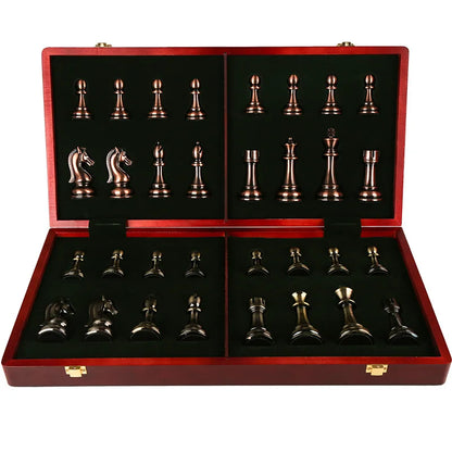 Factory Price 52CM Big Metal Glossy Chess Pieces Folding Chess Board High Grade Professional Chess Games Set