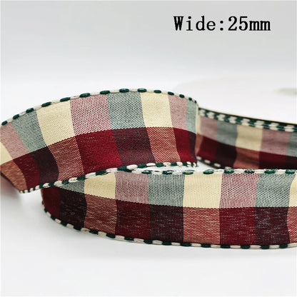 5yards/Lot 25mm Plaid Ribbon Christmas Decor Ribbon for Handmade Design Christmas Decoration DIY Gift Wrapping