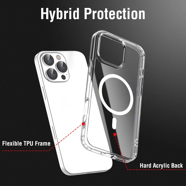Us Stock Luxury Shockproof Clear Transparent Silicone Phone Case for Iphone 16 Support Wireless Charging Magnetic Back Cover