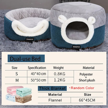 HOOPET Cat Bed House Soft Plush Kennel Puppy Cushion Small Dogs Cats Nest Winter Warm Sleeping Pet Dog Bed Pet Mat Supplies