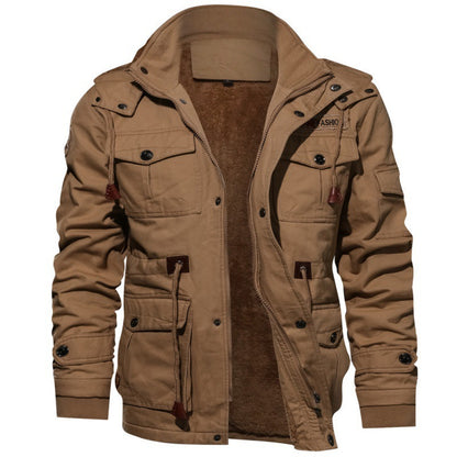 Winter Jacket Men Casual Thick Thermal Coat Green  Jackets Cargo Outwear Fleece Hooded Jacket 4XL Clothes