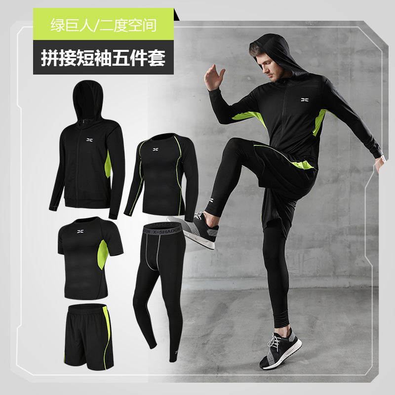 Dropshipping 5 Piece Men Workout Clothes Fitness Set Man Gym Basketball Sports Training Suit Wear