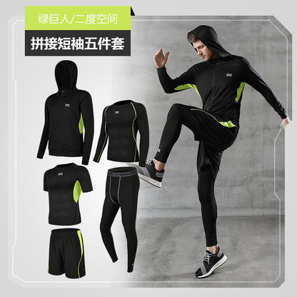 Dropshipping 5 Piece Men Workout Clothes Fitness Set Man Gym Basketball Sports Training Suit Wear