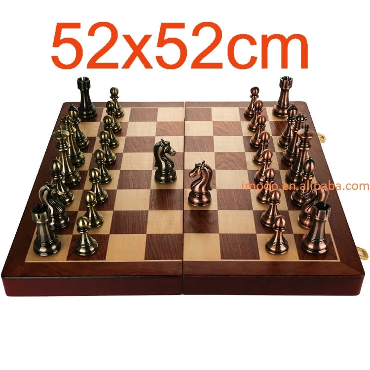 Factory Price 52CM Big Metal Glossy Chess Pieces Folding Chess Board High Grade Professional Chess Games Set