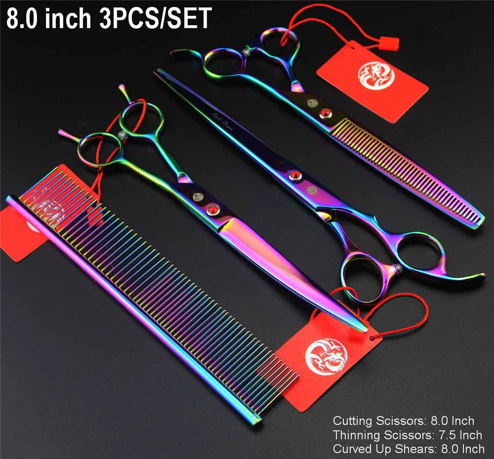 Brand Pet Grooming Scissors Set 7 8 Inch Professional Japan 440C Dog Shears Hair Cutting Thinning Curved Scissors With Comb Bag