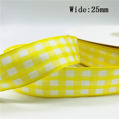 5yards/Lot 25mm Plaid Ribbon Christmas Decor Ribbon for Handmade Design Christmas Decoration DIY Gift Wrapping
