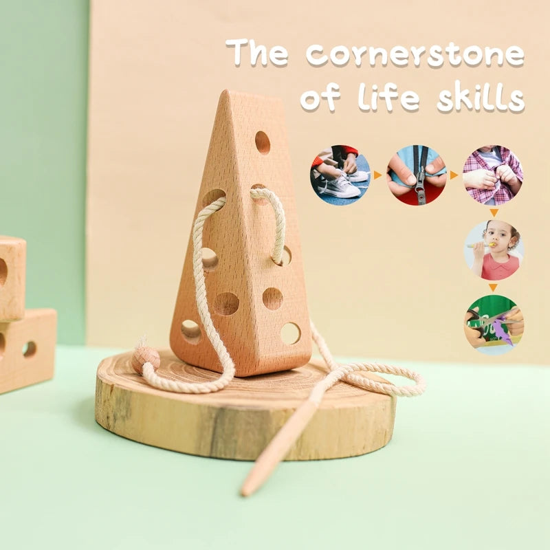 Baby Montessori Toys Activity Wooden Cheese Toys Travel Lacing Game  Early Learning Education Toys Montessori Teaching Aids Toy