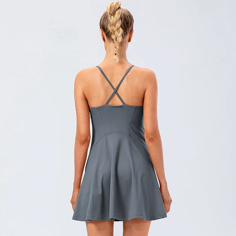 Women High Stretchy Sex Tennis Skirts Sportswear Tennis Uniform Quick Dry Yoga One Piece Tennis Dress