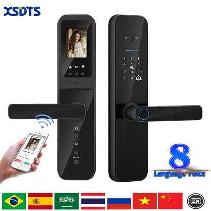 XSDTS Tuya Wifi Digital Smart Door Lock Biometric Fingerprint Unlock With Camera