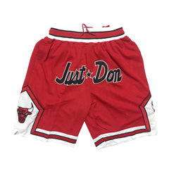 Embroidery Basketball Shorts Retro Sweat Vintage Bulls Magic Heat All Star Basketball Wear Shorts Zipper Pockets Just Men Don