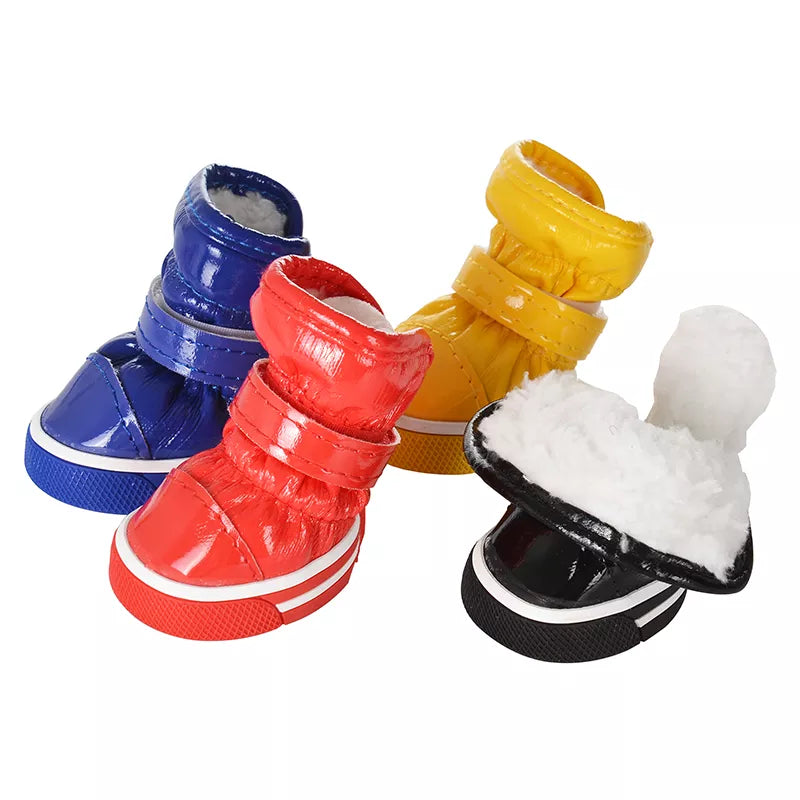 4pcs/Set Pet Dog Shoes Winter Warm Dog Snow Boots PU Leather Shoes for Small Dogs Chihuahua Waterproof Anti Slip Puppy Pet Shoes