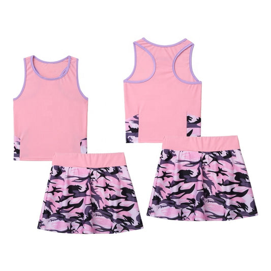 2Pcs Kids Sleeveless Top and Skirt Set Girls Tennis Suit for Running Gym Tennis Golf Sportswear