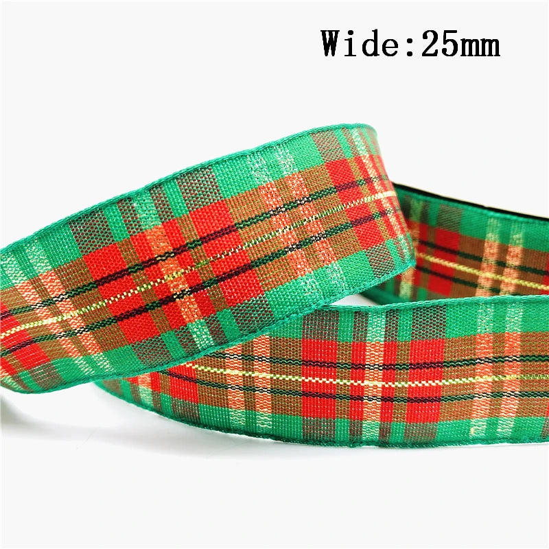 5yards/Lot 25mm Plaid Ribbon Christmas Decor Ribbon for Handmade Design Christmas Decoration DIY Gift Wrapping